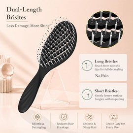 Cepillo para el cabello, paquete de 2, cepillos desenredantes curvos ventilados para cabello húmedo o seco, cerdas suaves largas y cortas incluso para