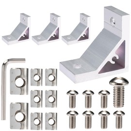 BELLA BAYS 4Sets 4040 Aluminum Extrusion Connector Heavy Corner Bracket Strong Support Silver Accessories for 8mm T Slot Profile with 8pcs Roll in Spring Nut 8pcs Hex Socket Cap Screw Bolt 1pc Wrench