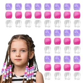 48 Pack Hair Beads for Braids - Pink, Transparent & Purple Pony Beads, Dreadlock and Braiding Accessories, Cute Hair Jewellery Making Kit for DIY Decorations & Party Styles