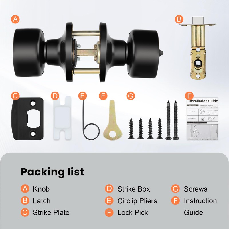 Haidms 1 Pack Matte Black Door Knobs Interior, Privacy Door