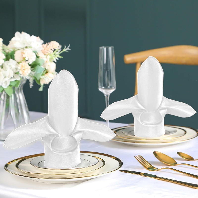 6 White Cloth Napkins, Satin Cloth Napkins, Table Decoration, Reusable
