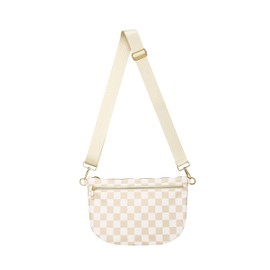 Checkered Crossbody Bags for Women Bum Bag Sling Shoulder Belt Purse Fanny Waist Pack for Travel (Beige)