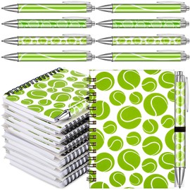 Resurhang 12 Sets Tennis Notebook Back to School Gifts 5.5 x 4.3'' Green Tennis Spiral Notebook Ballpoint Pens for Coaching Supplies Coach Gifts Team Party Players Sports Lover