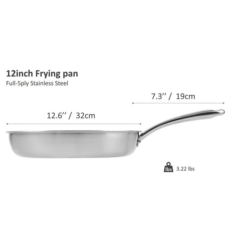 CHEF TOPF 5-Ply Stainless Steel Frying Pan, Full 5-Ply Clad,