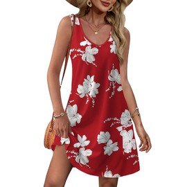 OFEEFAN Red Dresses for Women Summer Fashion Sundresses Beach Vacation Clothes Cruise Outfits Floral 37 L