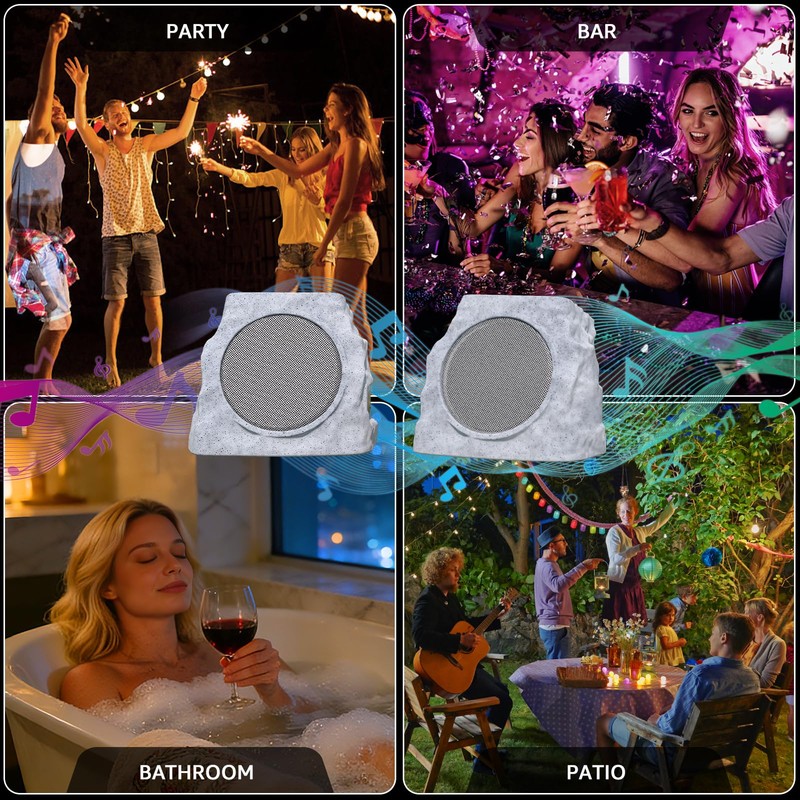 2 Pack Solar Rock Speakers Outdoor Waterproof Patio with Lights
