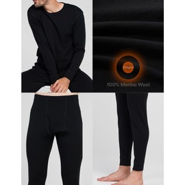 LAPASA Men's 100% Merino Wool Base Layer Set Midweight Thermal Underwear Activewear Long John Top Bottom M126 X-Large 2. Midweight Black 1 Set
