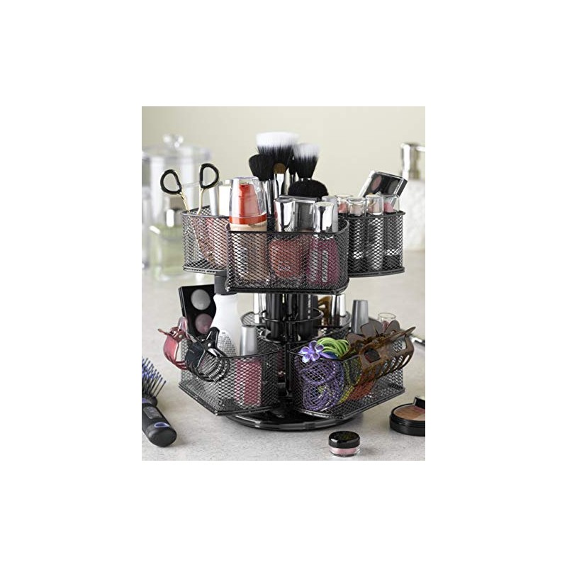Nifty 2-Tier Cosmetic Organizing Carousel - Silver Powder Coat Finish,