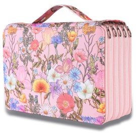 250 Slots Colored Pencil Case with Zipper Closure Large Capacity Oxford Pencils Holder with Handle Strap Pen or Pencil Box Organizer for Artist (Pink Floret)