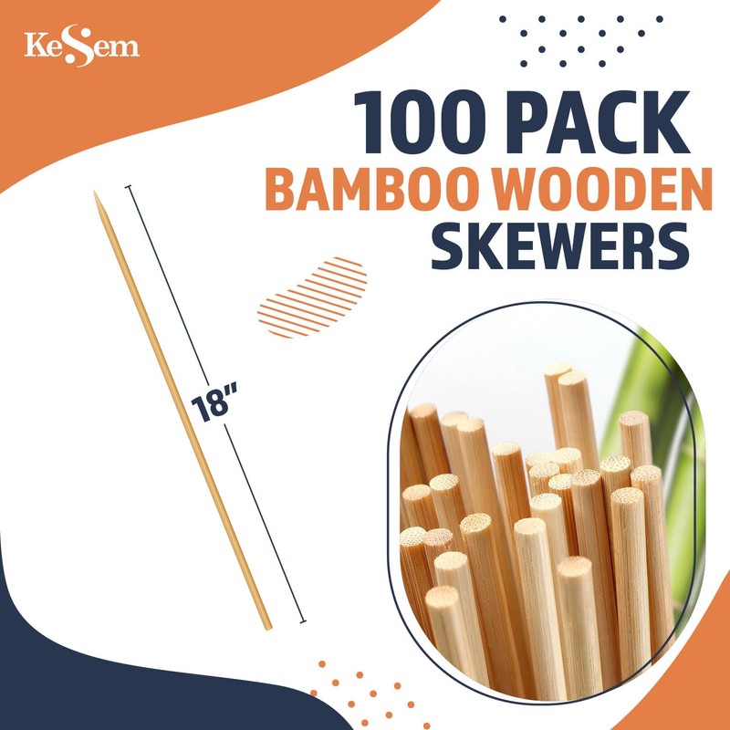 100pcs 18" long Bamboo Skewers Sticks for Grilling BBQ Kabob