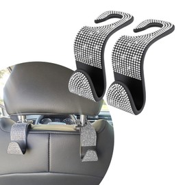 HQRNYP 2PCS Car Seat Headrest Hook, Car Purse Hook, Crystal Rhinestone Automotive Seat Back Hanger, Universal Accessories Bling Auto Headrest Hanger Storage Organizer for Most Vehicles (White)
