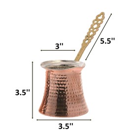 Turkish Coffee Pot and Copper Spoon Set - 9 Oz Thick 2mm Antique Copper Looking - Stove top Coffee Maker Cezve with Copper Handle & Copper Spoon - for 3 People