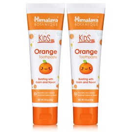 Himalaya Botanique Kids Toothpaste, Herbal, Orange Flavor, Fights Plaque, Fluoride Free, Gentle, No Artificial Flavors or Colors, SLS Free, Gluten Free, Cruelty Free, Vegan, Foaming, 4 Oz, 2 Pack…