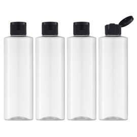 Lisapack Botellas de viaje de 8.5 onzas con tapa abatible (4 unidades) contenedor dispensador vacío para cosméticos de tamaño de viaje (250 ml, transparente)