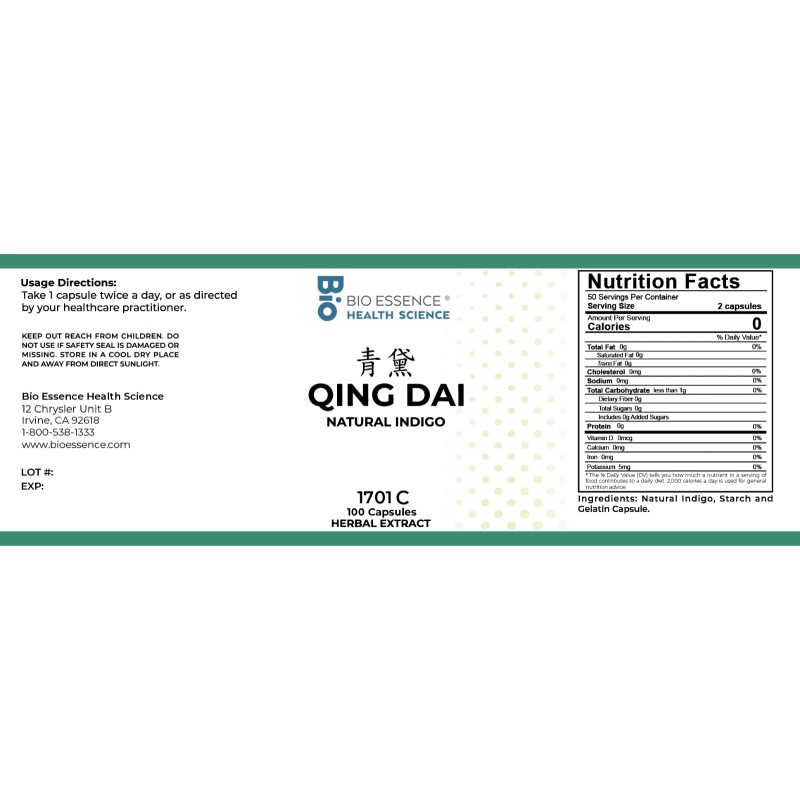 Bio Essence Health Science 1701C Qing Dai, Indigo Naturalis, 100