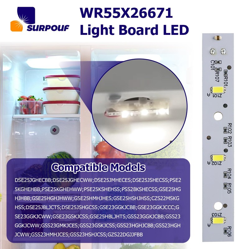SURPOUF 2pcs WR55X26671Refrigerators LED Light Board Compatible With GE wr55X26671