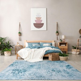 DECOMALL Jasmine Modern Floral Rug, Machine Washable Area Rugs, Foldable Non Slip Carpet for Home Office Kitchen Dinning Room, 5x7ft, Blue/White