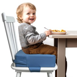 Booster Seat for Kitchen Chair (PU Material),Toddler Booster Seats for Dining Table Portable for Travel Camping Eating Double Safe Straps Non-Slip Bottom (Blue)