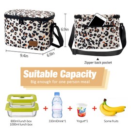 Mini Cool Bag Small Lunch Bag Men's Insulated Bag Foldable for Work School Meal Prep Bag Waterproof Lunch Bag Zip Cool Box Thermal Bag 7.5 L Leopard Print