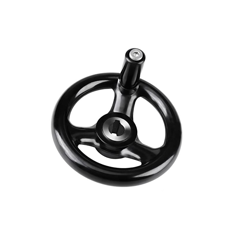 Black Round 3 Spoke Hand Wheel with Rotary Handle for