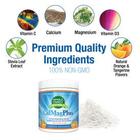 Calcium Magnesium Powder Supplement - CalMag Plus with Vitamin C & D3 - Gluten Free, Non GMO, Orange Tangerine Flavor - Cal Mag Drink - Calcium Supplement with Magnesium for Natural Calm