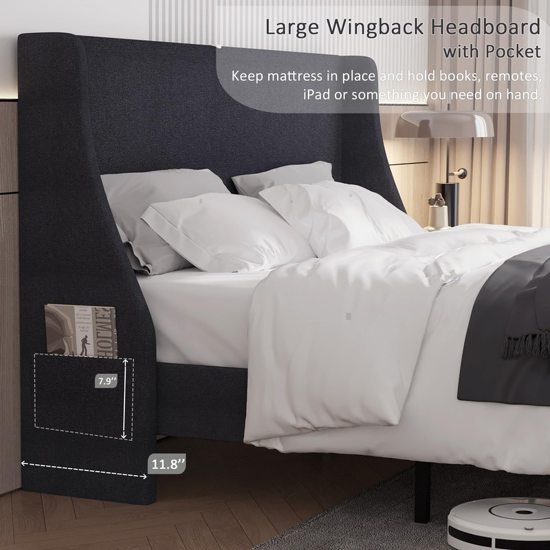 VECELO Queen Bed Frame with Type-C & USB Port, Wingback
