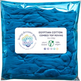 Cotton Fiber for Spinning, Blending, Felting & Fiber Arts. Soft Vegan Combed Top Roving. Azure