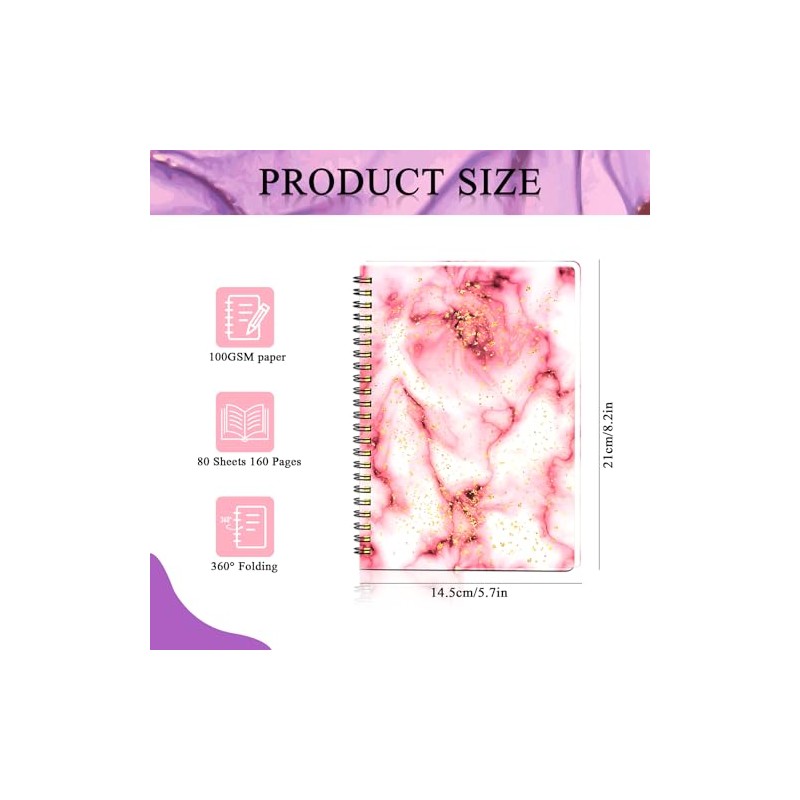 3pcs Mármol Cuaderno Espiral Gsm Notas Pasta 160 Páginas Rayadas