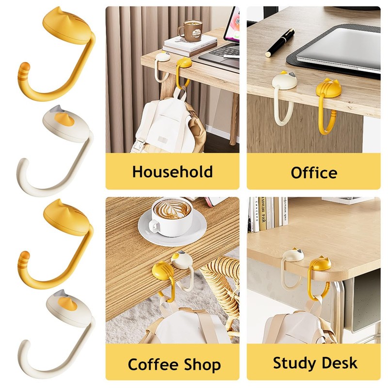 SamHeng Cat Bag Hooks for Table, 4 Pcs Cartoon Kitten