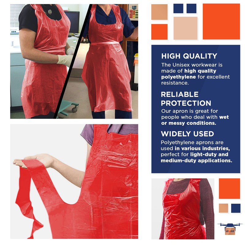 Disposable Aprons 28" x 46". Waterproof Plastic Bibs PE 1