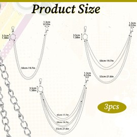 KALIONE 3 Pieces Jeans Chains Wallet Chain Pants Chain, Belt Chain Hip Hop Punk Jeans Chain Silver Pocket Chain Metal Belt Chain Biker Trouser Chain Goth Accessories for Women Men