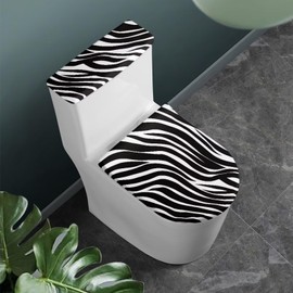 KUIFORTI Toilet Seat Cover Toilet Lid Cover Zebra Print Toilet Tank Lid Cover Black Toilet Seat Lid Cover Oval Elongated Round Toilet Tank Cover Replacement Black and White Bathroom Decor