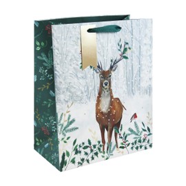 Eurowrap White Kraft Paper Christmas Woodland Stag Gift Bag with Gift Tag - Large - Eco Friendly Fully Recyclable - Gift Bag for Christmas, Gift Wrap, Xmas, Festive Gift Bag, Reindeer