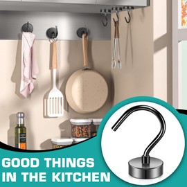 Grtard 10 Pack Large Magnetic Hooks, 35lbs Strong Magnet Hooks Heavy Duty, Magnets with Hooks, Black Magnetic Hooks for Cruise Cabins, Hanging Decorations, Home, Classroom, Kitchen, Workplace