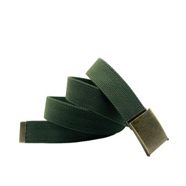 WAUNEE Canvas Belt Web Belt Military Belt Golf Belt Uniform Belt with Antique Brass Flip-Top Buckle and Tip 45" Long Antique Brass Buckle(Olive)