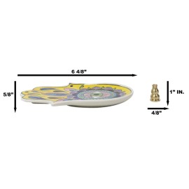 Yellow Chakra Hamsa Palm Mandala and Evil Eye Ceramic Dish Brass Incense Holder