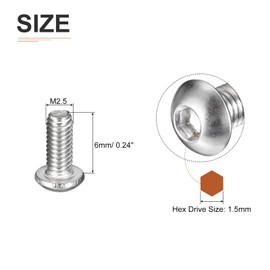 DTGN M2.5-0.45x6mm Button Head Socket Cap Screws - 100Pack - Good for Machine - 304 Stainless Steel 18/8 - Hex Drive Full Thread Fasteners