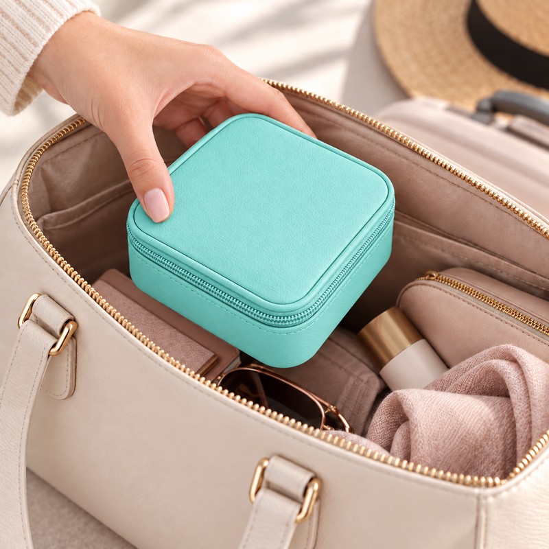Portable Jewelry Case, PU Leather Travel Box, Earring and Ring