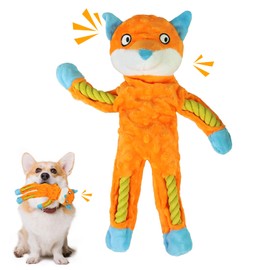 Squeaky Dogs Toys, Plush Interactive Dog Teething Toy with Cotton Rope, Soft Durable Dog Chew Toy, Tug of War Pet Toys for Small Medium Large Dogs Training Playing Outdoor Indoor