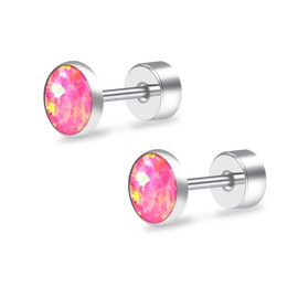ZDE Titanium Flatback Earrings for Women Opal Fire and Snow Stud Earrings Flat Back Women Earrings Hypoallergenic Cartilage Flatback Earring Tragus Helix Tragus Conch Piercing 3mm-5mm, 4MM, Titanium