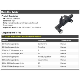 Clutch Cylinder - Compatible with 2005-2008, 2010 Volkswagen Jetta with Manual Transmission