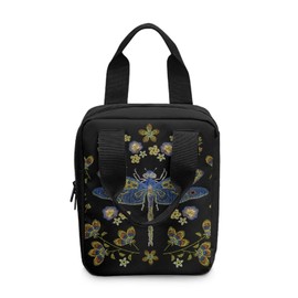 Xoenoiee Dragonfly Floral Black Print Tote Bible Bag Bible Covers for Women Men Bible Case Bible Bag with Zipper Pockets Book Cover Carrying Case