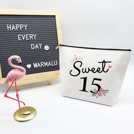 Warmalu 15 Year Old Girl Gifts: Sweet 15 Makeup Bag - Pink Floral Cosmetic Bag for Travel, Youth Girls