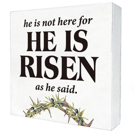 Christian Religious Decorations Easter Bible Verse Desk Decor He is Risen Wood Sign for Home Office Table Shelf, Easter Christian Gifts