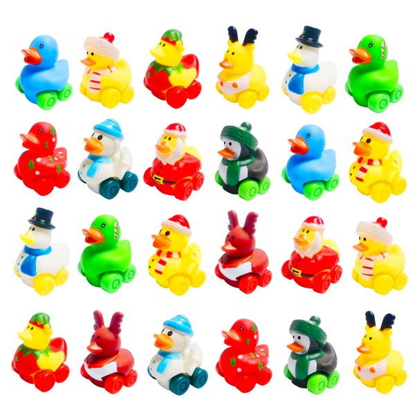 24 Pcs Christmas Party Favor Rubber Ducks Cars Toy Soft Rubber Duckies Bath Toys Vehicles for Babies Kids Birthday Gifts,Baby Showers,Christmas Decor(Christmas)