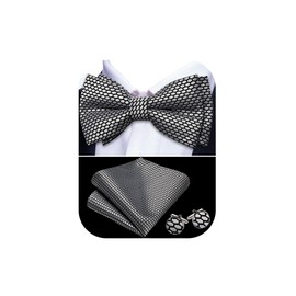 Barry.Wang Men's Paisley Silk Pre-tied Bow Tie Set Pocket Square and Cufflinks for Weddings and Formal Events