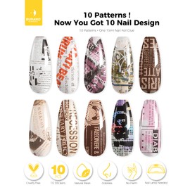 BURANO Nail Art Nail Foil Glue Gel, 15 ML 1 Bottle Foil Transfer Gel with 10PCS Foil Stickers, UV LED Lamp Required Nail Design Nail Foils Glue for Nails (Paper 24)