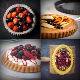 Harlams Quiche Pan 24cm, Non-Stick Tart Tin, Flan Tins with Loose Base, Tart Pan for Baking Quiches, Flans, Fluted Round Quiche Tart Pan, Pie Pan, Quiche Dish, Carbon Steel,Dark Grey