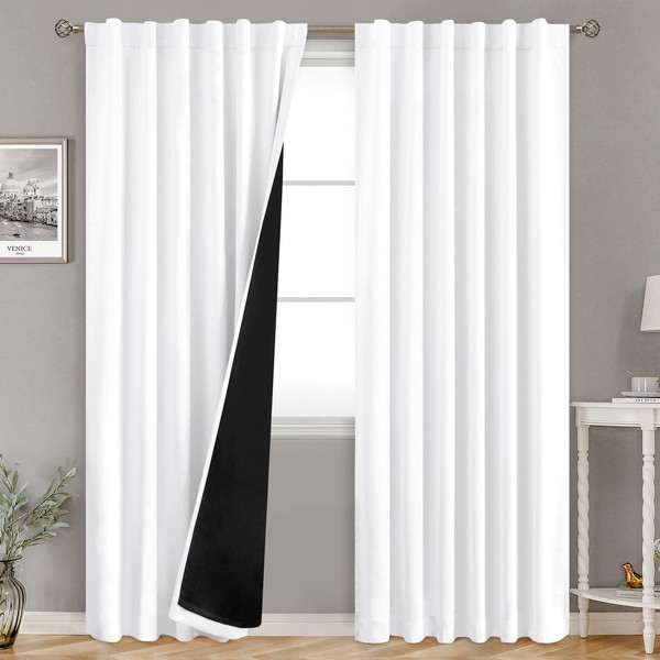 BGment Full Blackout Curtains with Thermal Insulation Liner Curtains 95 Inches Long, Rod Pocket and Back Tab Double Layer Room Darkening Window Curtain for Bedroom(52 x 95 Inch, 2 Panels, Pure White)