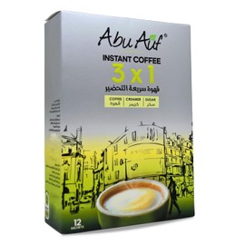 Abu Auf AbuAuf 3 In 1 Instant Coffee With Creamer Sugar Rich Premium Ground Cafe Traditional Oriental Enjoy Taste Kosher Halal (12 Sticks x 18 gm) 3x1 أبو عوف قهوة سريعة الذوبان & كريمر & سكر حلال